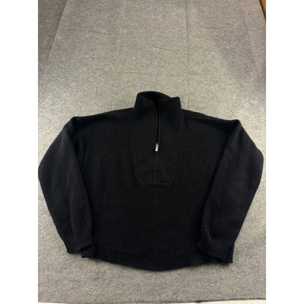 Saks Fifth Avenue Black 100% Cashmere Boxy 1/4 Zip Sweater Womens M Minimalist